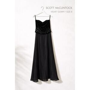 Scott McClintock Strapless Gown Velvet Sequin Bodice Satin Black Dress Size 8